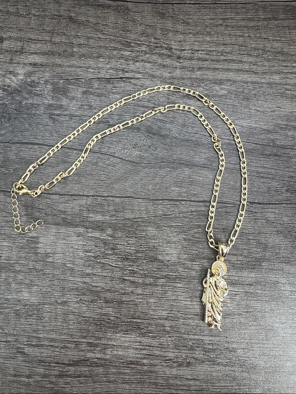 Adjustable Gold Saint Pendant Necklace 2D flat chain Elegant Women & man jewelry